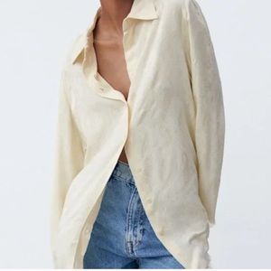 Zara Frayed jacquard button-up shirt